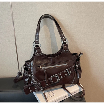 Fashionable Large Capacity Rivet Street Style Women's Tote Bag Shoulder Crossbody Bag Durable Polyester  Commuter Bag