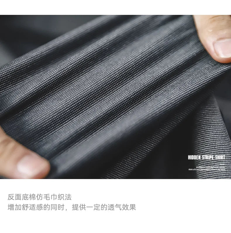 Maden Wrinkle-resistant Subtle Stripe Shirts for Men Outdoor Dark Gray Long-sleeved Loose Fit Shirt Autumn Pockets Shirts Jacket