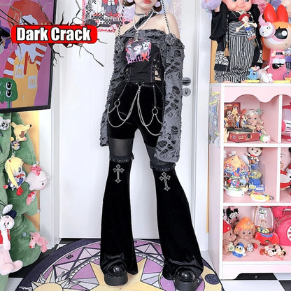 Punk Women’sY2k Gothic Harajuku Lolita Spicy Girls Halloween European  American Street Versatile Cross Loudspeaker Casual Pants