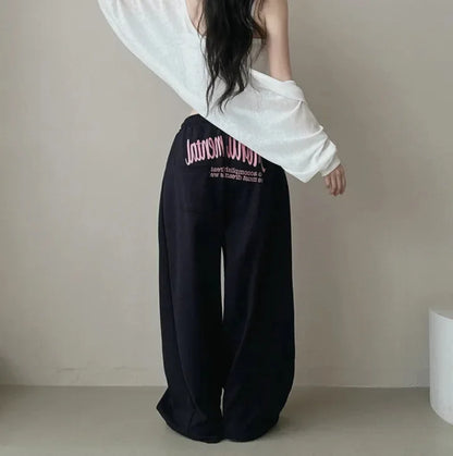 Women Bf Hip Hop Y2k Drawstring Printing Sweatpants Women Fashion Streetwear Sports Trousers Loose Casual Wide Leg Pants