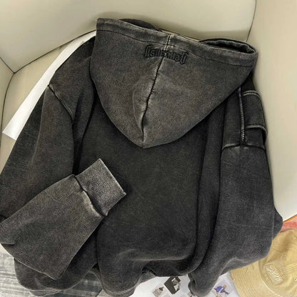 Stylish Oversized Patchwork Embroidered Sweatshirt Trendy Streetwear Black Splicing Loose Outerwear for Young Women