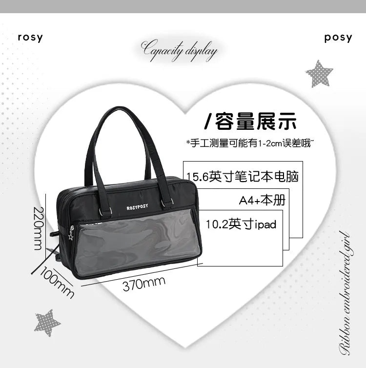 Japanese New Girls Silver Shoulder Bag Large Capacity Ribbon Itabag Student Women's Satin Messenger Bag Leather Backpacks