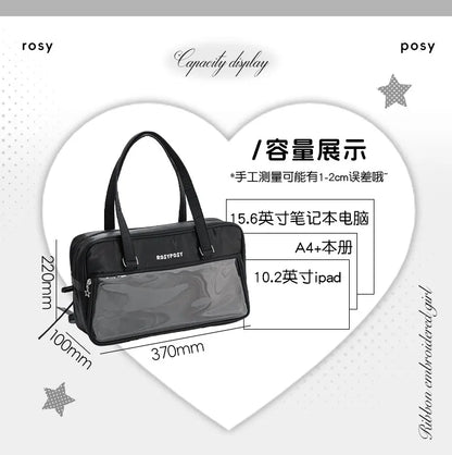 Japanese New Girls Silver Shoulder Bag Large Capacity Ribbon Itabag Student Women's Satin Messenger Bag Leather Backpacks