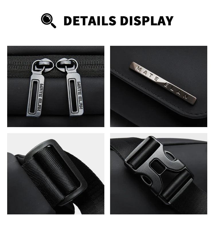 MATE ELAN Urban Business Thin Crossbody Shoulder Bag Men Fashion Waterproof Waist Fanny Pack Chest Bags Black Best iPad Bumbag
