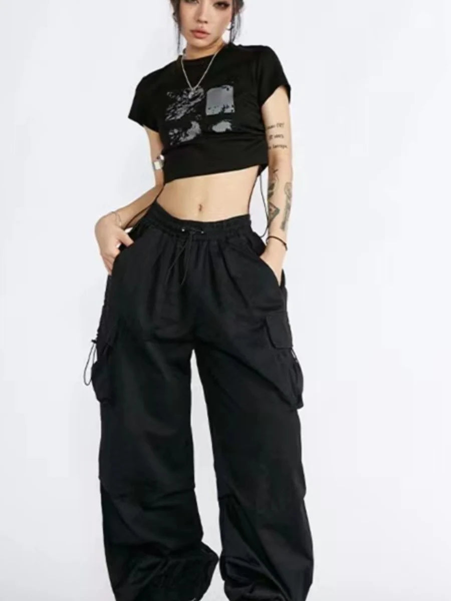Bla Summer Thin Spor Wide Leg Casual Pants Qui Dry Jazz Dance Loose Fit Workwear Trousers High Waist Elastic Waisand