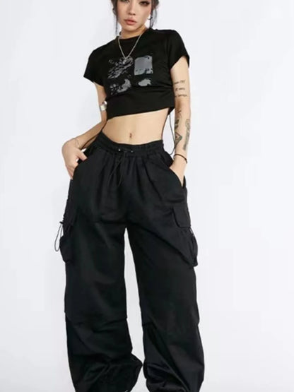 Bla Summer Thin Spor Wide Leg Casual Pants Qui Dry Jazz Dance Loose Fit Workwear Trousers High Waist Elastic Waisand
