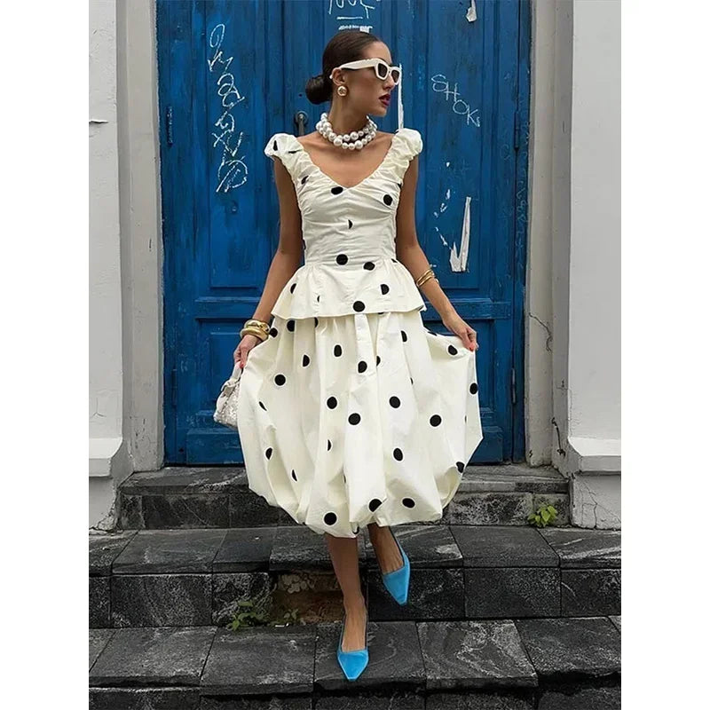 Vintage Polka Dot Backless Tank Tops Sexy Summer Street Chic Slim Deep V Neck Vest Casual Ruffles Sleeveless Tops Woman 2026