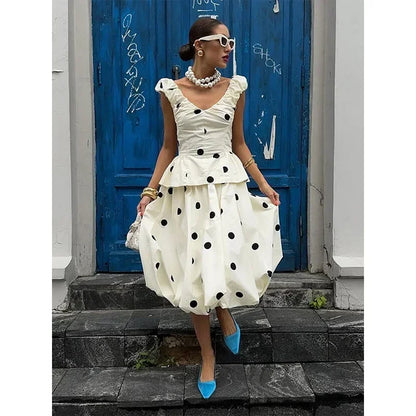 Vintage Polka Dot Backless Tank Tops Sexy Summer Street Chic Slim Deep V Neck Vest Casual Ruffles Sleeveless Tops Woman 2026