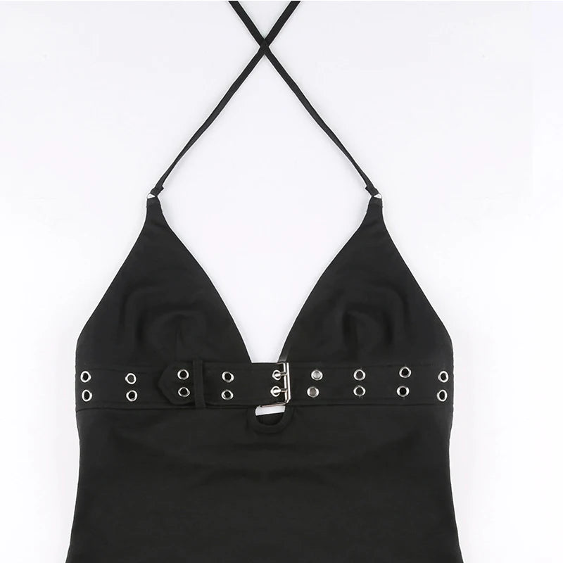y2k Bandage Crop Top Black Backless  Top Lace Up Cute Party Beach Summer Sweats Women Retro Basic Mini Vest Punk