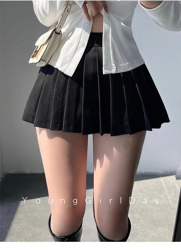  Pleated Skirt with Shorts Women Sexy High Waist White Black A-line Korean Gyaru Mini Tennis Skirt School Girl Summer