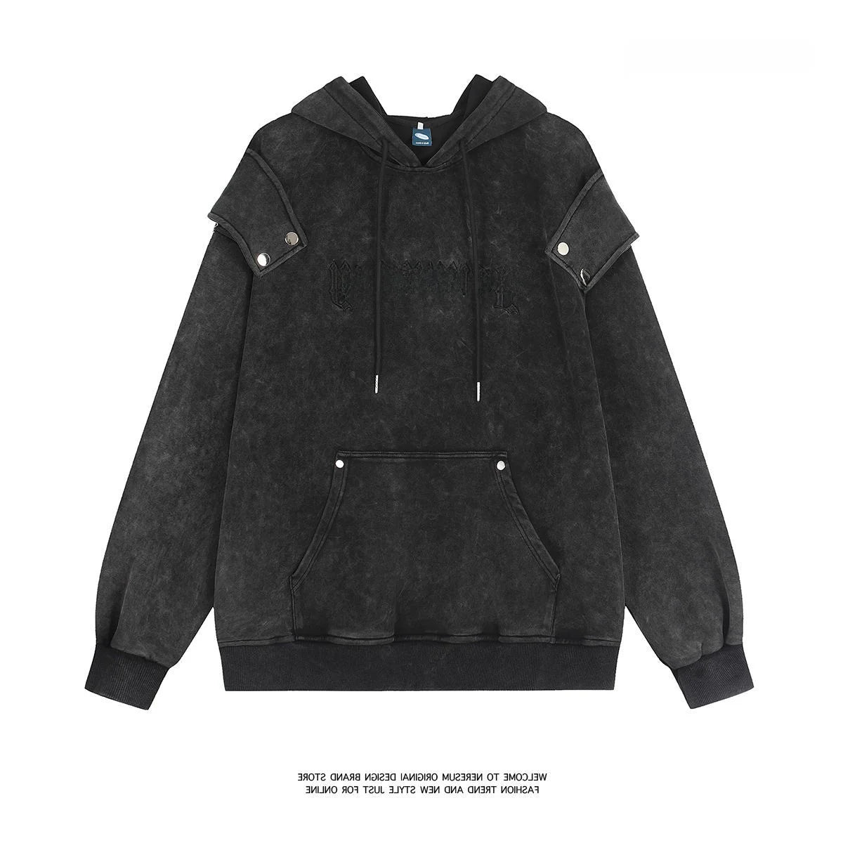 Stylish Oversized Patchwork Embroidered Sweatshirt Trendy Streetwear Black Splicing Loose Outerwear for Young Women