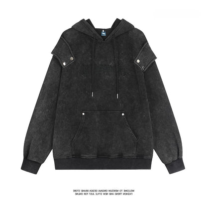 Stylish Oversized Patchwork Embroidered Sweatshirt Trendy Streetwear Black Splicing Loose Outerwear for Young Women