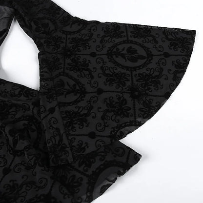 Goth Dark Elegant Vintage Mall Gothic Velvet Dresses Grunge Punk Style Flocked Bandage Dress Women Flare Sleeve Party Alt Outfit