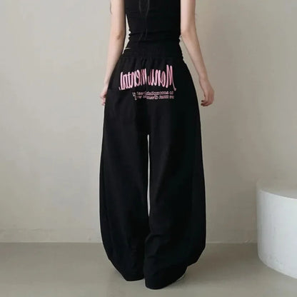 Women Bf Hip Hop Y2k Drawstring Printing Sweatpants Women Fashion Streetwear Sports Trousers Loose Casual Wide Leg Pants