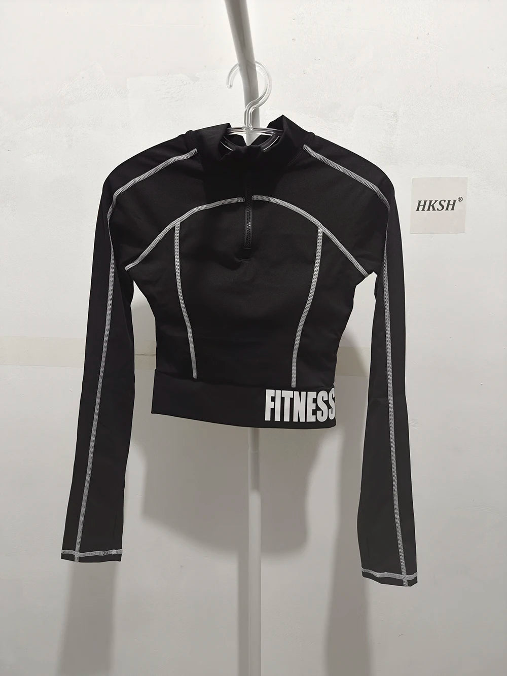 HKSH Spring New Women Tide Dark Sports T-shirt Turtleneck Long Sleeve Slim Fit High Elastic Ins Y2K Patchwork Splice Tees HK5067