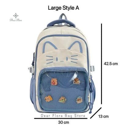 Y2K Cute Cat Ita Backpacks Large Capacity Knapsack Casual Girl Transparent DIY Display Rucksack Cartoon Trendy Travel Schoolbags