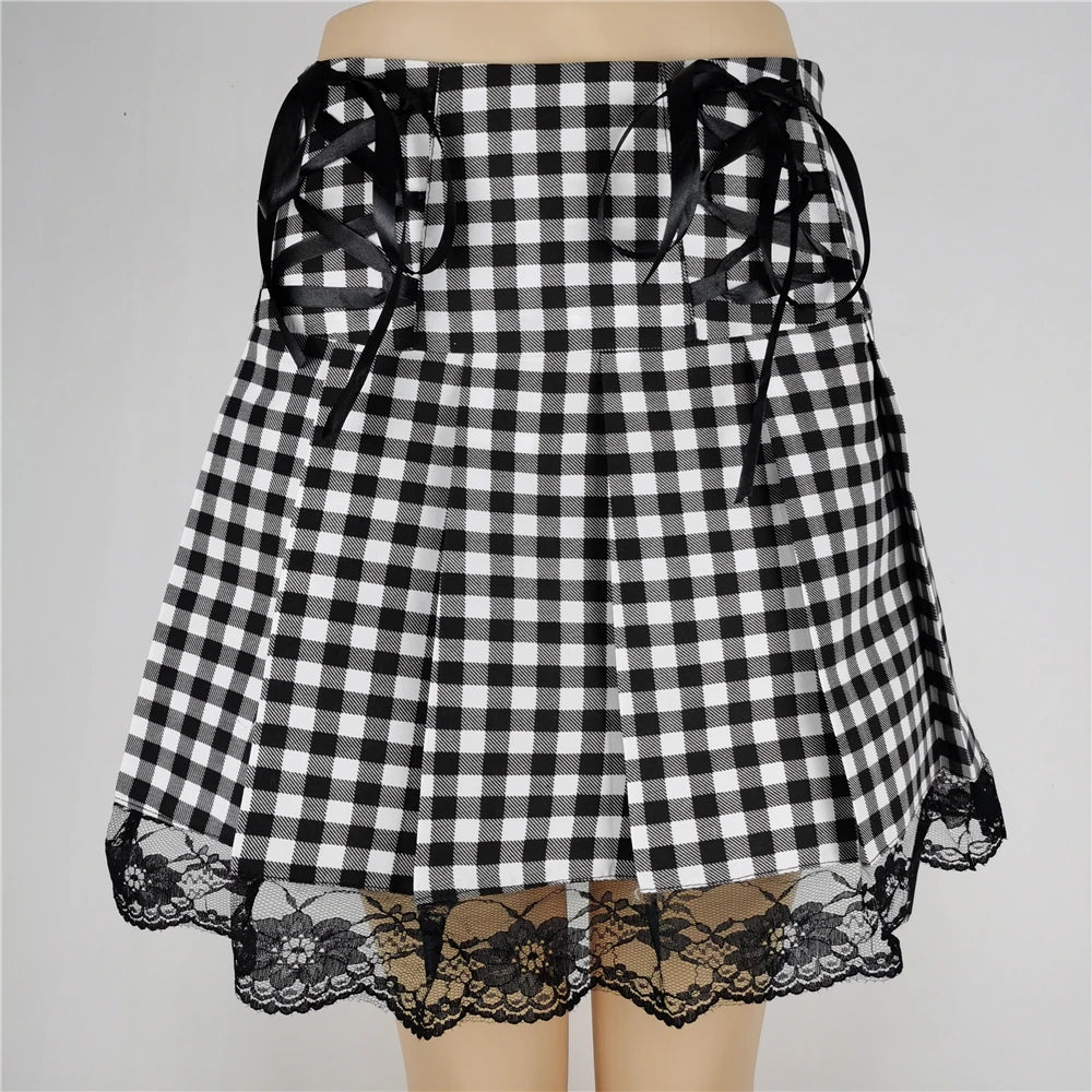 Women's Pink Plaid Gothic Mini Skirt