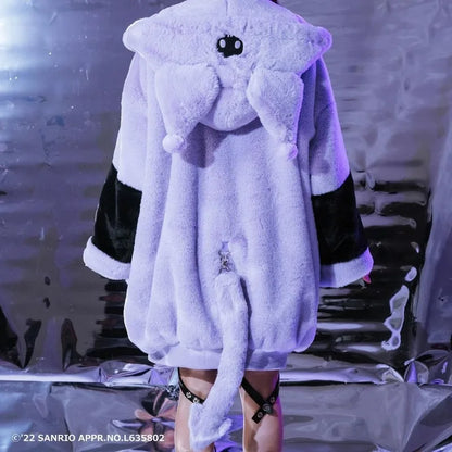 Japanese Harajuku Rabbit Ears Fur Purple Coat for women 2023 Winter New Women's Dark Punk Mid-Length Zipper Plush Coats Street
