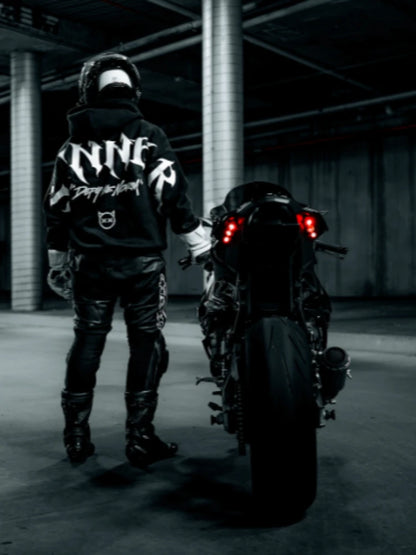 Apex Ritual – メンズ ゴシック ムーンプリント オーバーサイズパーカー – ブラック ストリートウェア プルオーバー スウェットシャツ