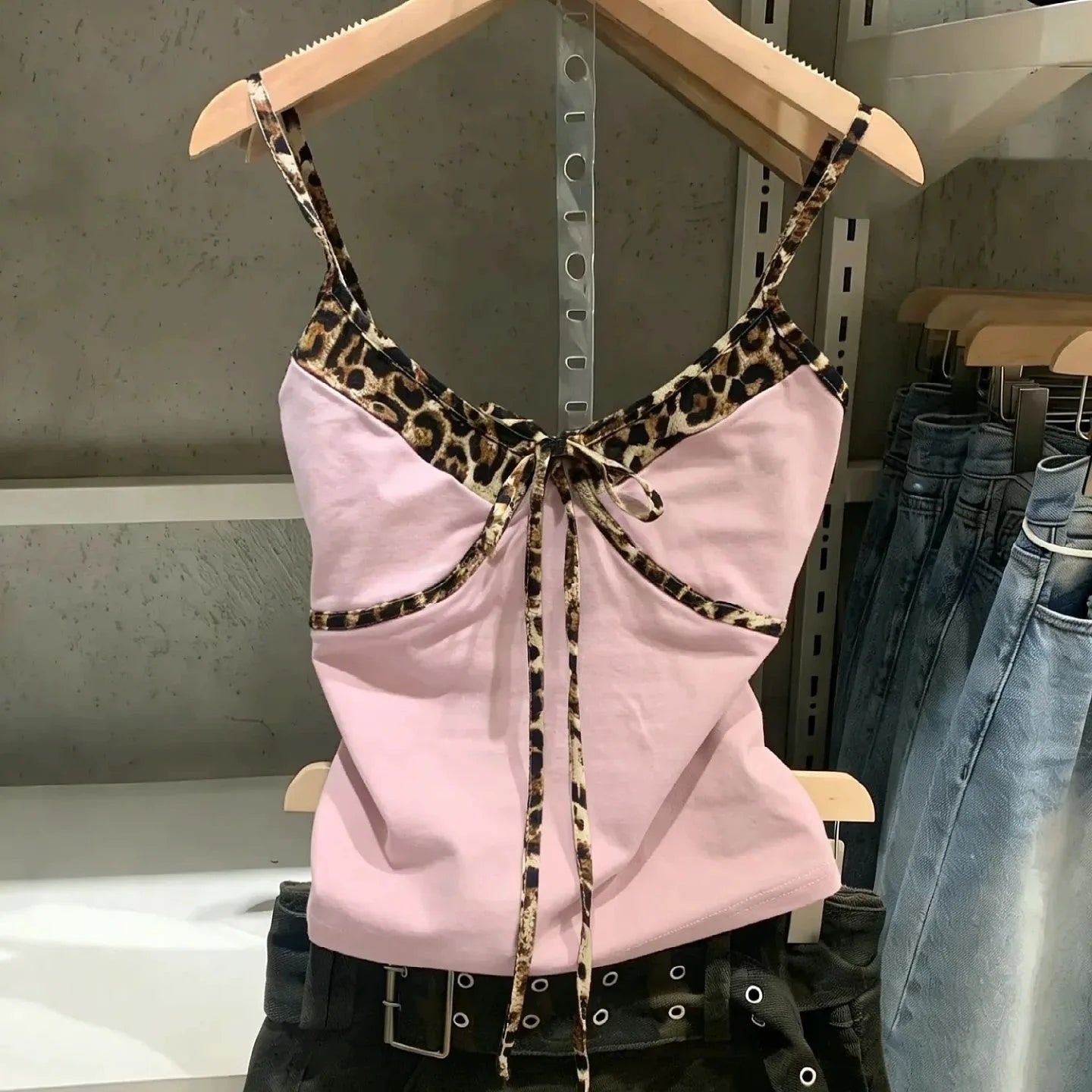 2000s American Vintage Sexy Leopard Camis Y2k Harajuku Slim Lace Patchwork Tanks Summer Streetwear Beach Party Sleeveless Tops