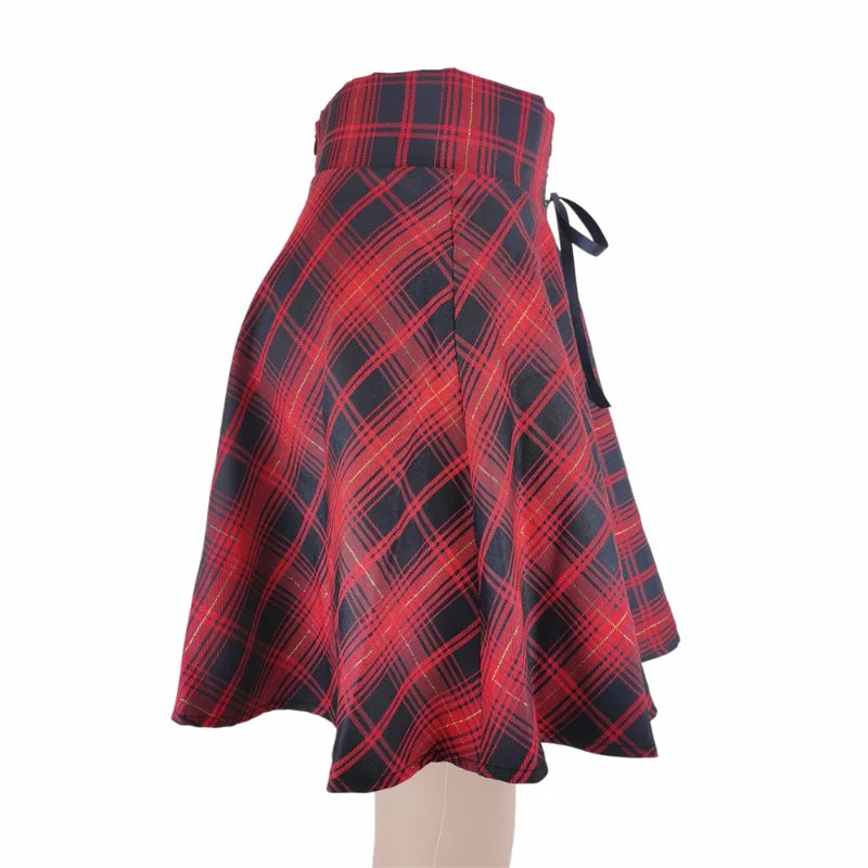 FICHOR Black Checkered Women's Gothic Skirt Women Pleated Spring Autumn Girl Hip Hop Female Punk Goth Mini Skirt Clubwear