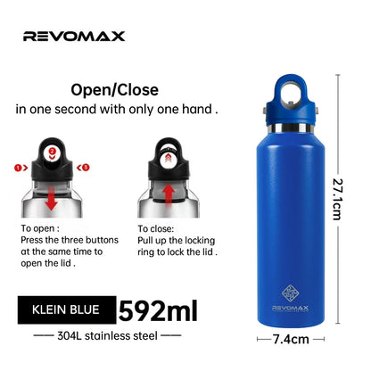 RevoMax-Double Wall Insulated Water Bottle, Outdoor Travel Sports Bottles, Stainless Steel Thermos for Tea, Thermal Cup, 600ml