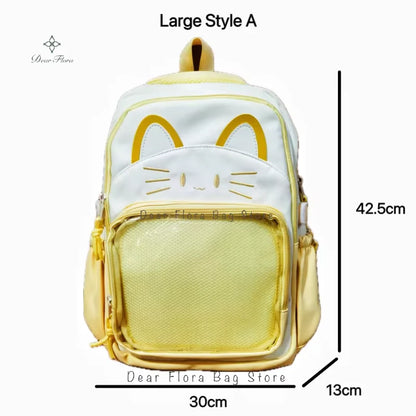 Y2K Cute Cat Ita Backpacks Large Capacity Knapsack Casual Girl Transparent DIY Display Rucksack Cartoon Trendy Travel Schoolbags