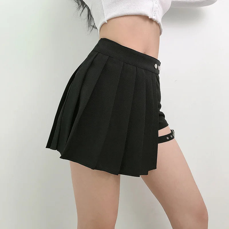 Women's Black Asymmetrical Pleated Skirt