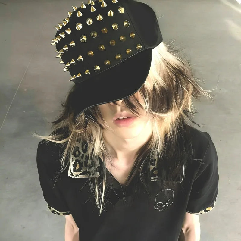 Rock Rivet Baseball Cap Women Men Punk Gothic Hip Hop Metal Stud Peaked Caps Subculture Girls Y2K Rock Metal Rivet Flat Hats