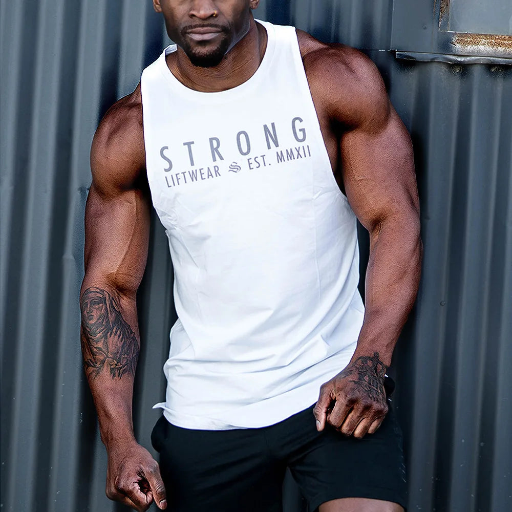 Workout Gym Mens Tank Top Vest Sleeveless Men's Crew Neck STRONG Print Sleeveless Sweat Resistant Comfortable Casual Tank Vest