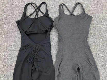 Women's Workout Slim Fit Ruched Black Jumpsuit