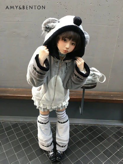 Women's Plush Hooded Embroidered Coat Set