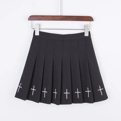 Women's Black Gothic Pleated Mini Skirt