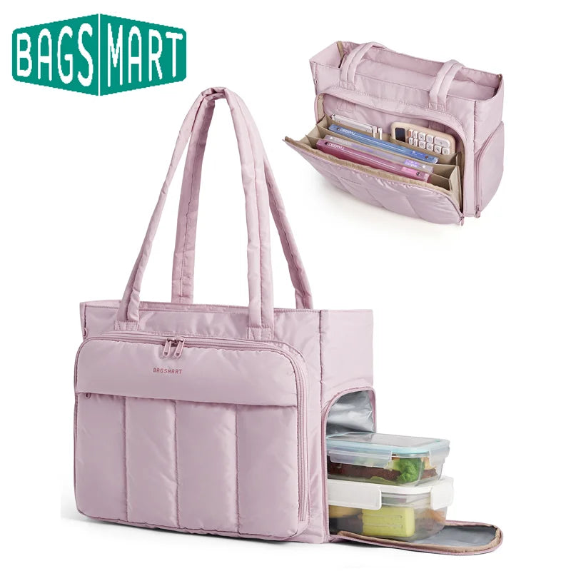 BAGSMART Tote Bag for Women Teacher Tote with Insulated Compartment Puffer Laptop Work Tote Handbags for Work Travel Gym