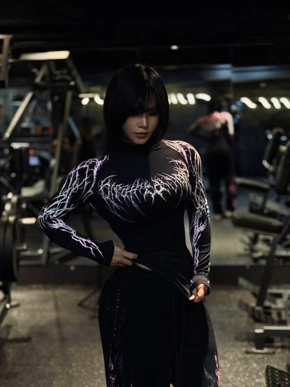 Women's Gothic High-Neck Compression Long-Sleeve Top