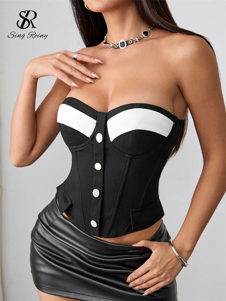Women's Backless Color-Block Corset Top