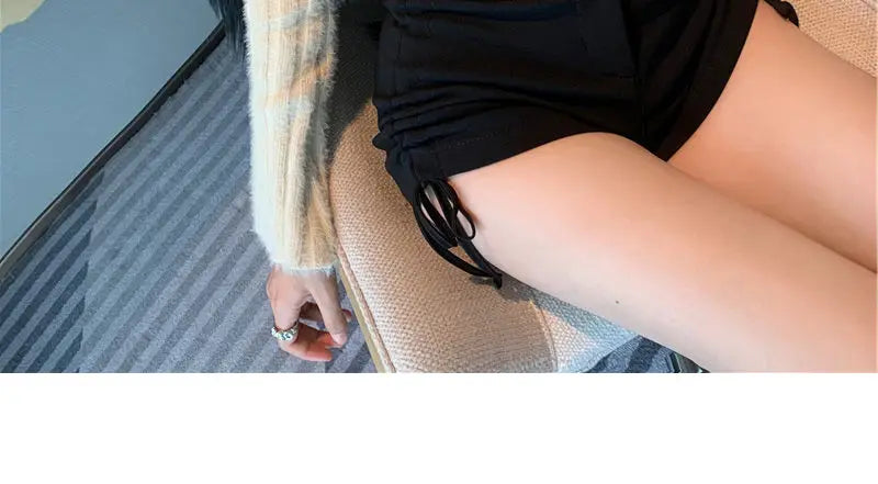XS-5XL Shorts Women Black Wide-leg High Waist Shirring Lace-up All-match Streetwear Korean Fashion Summer Female Casual Y2k Chic