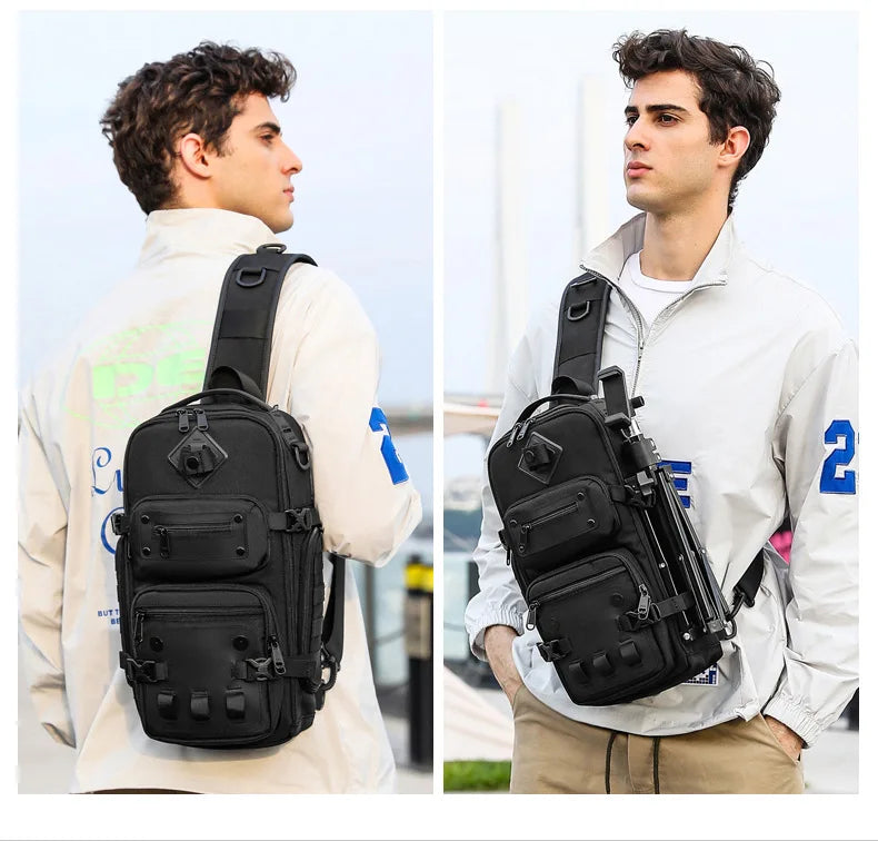 Ozuko Belly Bags Men's Chest Bag Outdoor Tactical One Shoulder Crossbody Bag High Capacity Waterproof Sports Bag For Man