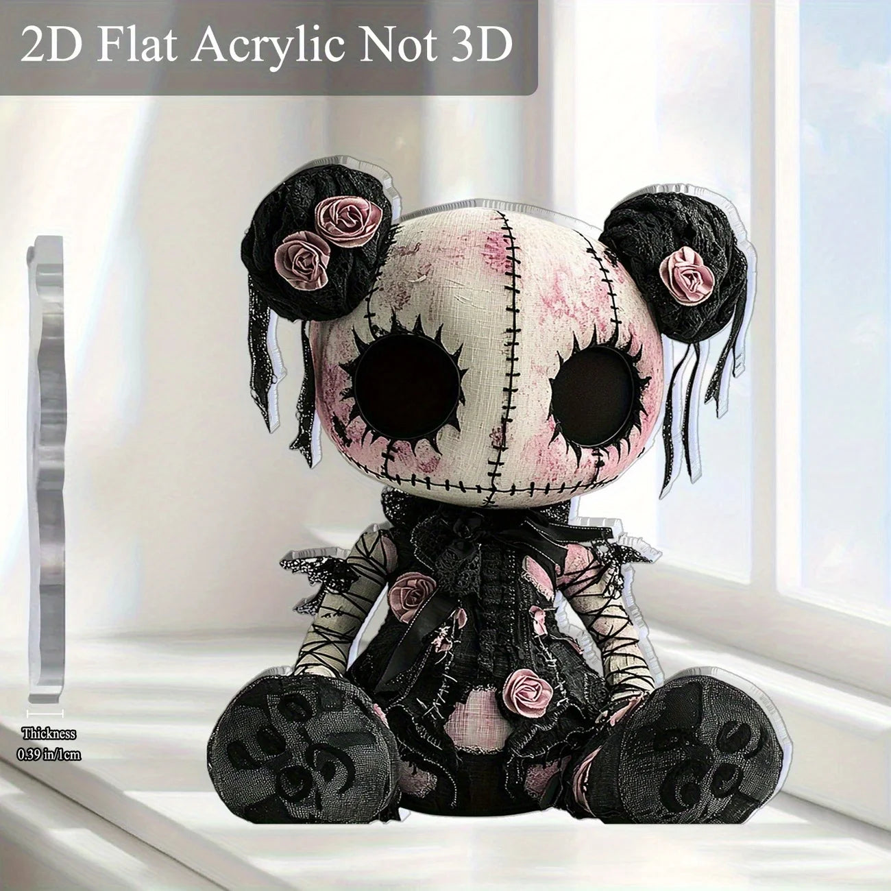 Gothic Horror Doll Vinyl Decoration - Skull & Roses 2D Art for Halloween & Cafes
