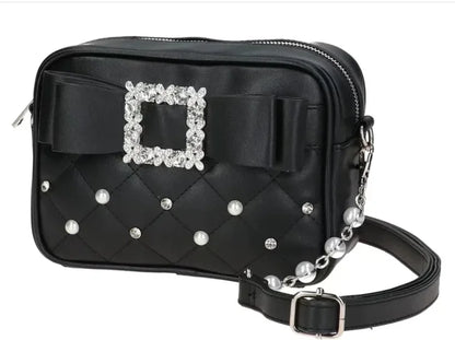 Japanese Style Liz Bag Mine Lolita Love Rhinestone Bow Crossbody Handbag Women Girls Sweet Heart Shaped Pink Pu Shoulder Bag