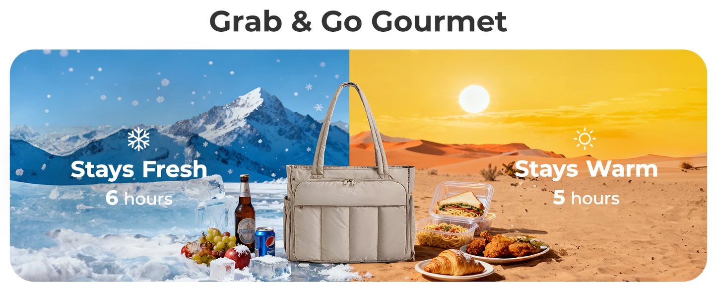 BAGSMART Tote Bag for Women Teacher Tote with Insulated Compartment Puffer Laptop Work Tote Handbags for Work Travel Gym