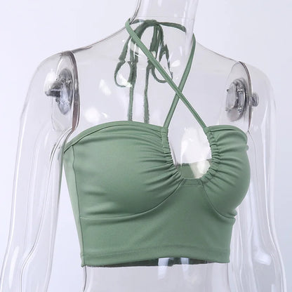 Women's Ruched V-Neck Halter Crop Top