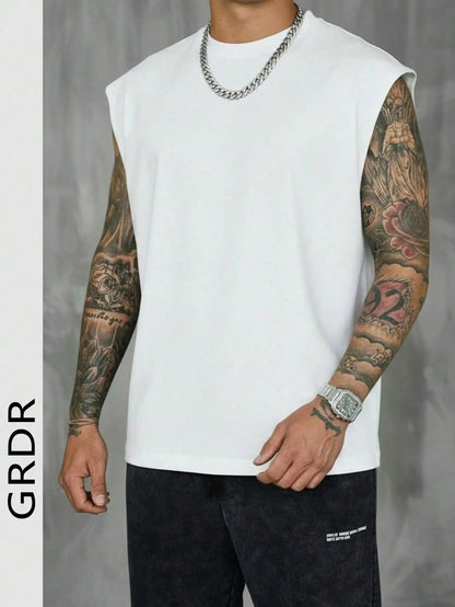 Men's White Sleeveless T-Shirt Tank Top Casual Loose Fit O-Neck Basic Vest Summer Gym Workout Streetwear Tops