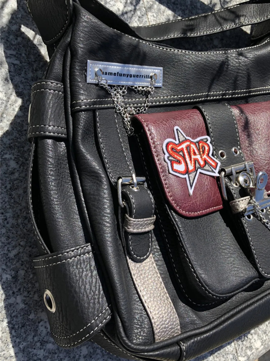 Women Y2k Star Crossbody Bag Pu Leather Fashion Girls Chain Messenger Bags For Students Patchwork School Bag Motor Style 2024