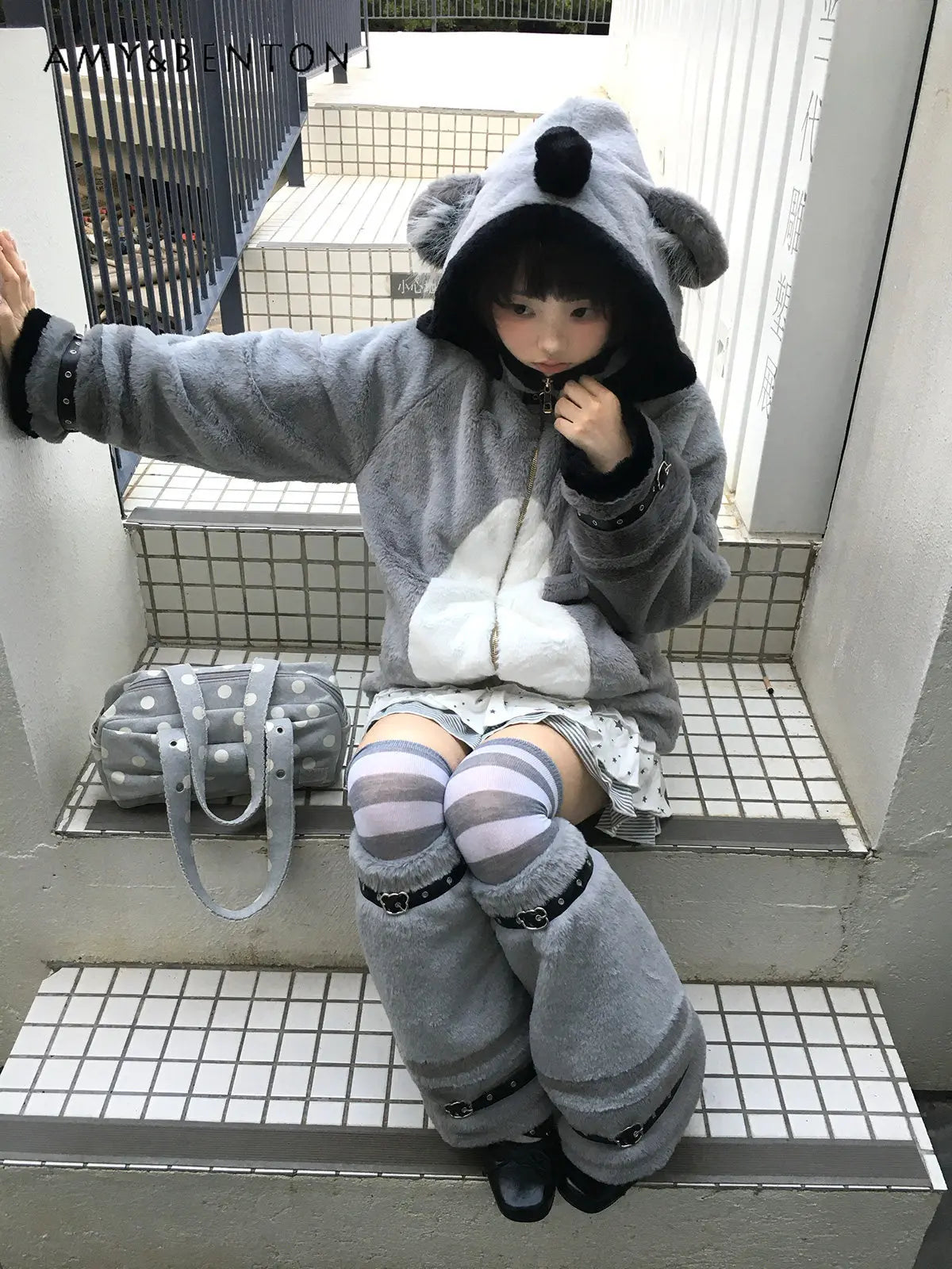 Women's Plush Hooded Embroidered Coat Set