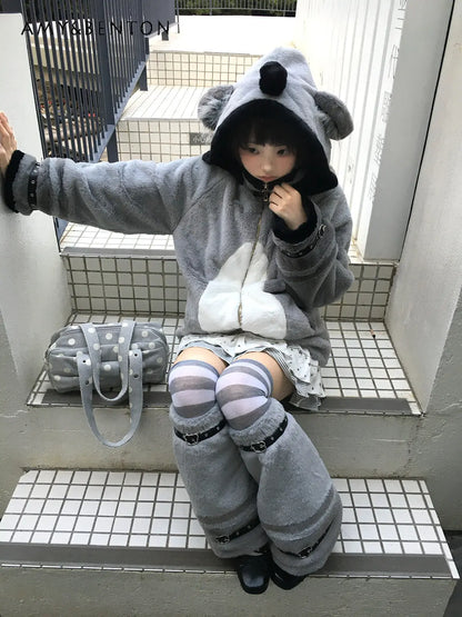 Women's Plush Hooded Embroidered Coat Set