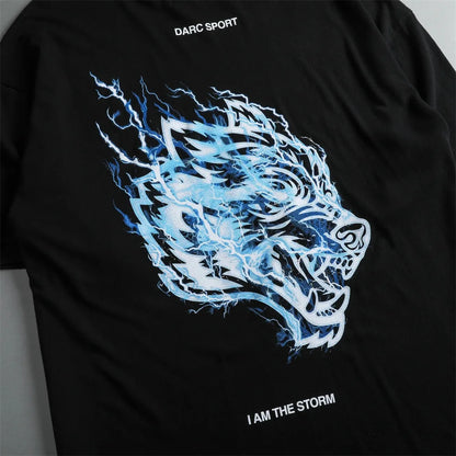 Apex Ritual – Lightning Wolf Head Print Cotton T-Shirt – Round Neck Short Sleeve Unisex