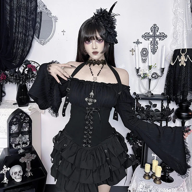 Women's Gothic Bell-Sleeve Halter Top