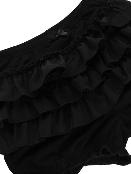 Fashion Women Bloomer Shorts Summer Elastic Waist Layered Solid Casual Shorts Streetwear for Daily Streetwear Casual Outfits