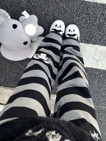 Kimotimo Punk Anime Printed Striped Pants Women Harajuku Y2k Straight Casual Long Trousers 2025 Autumn Vintage Gothic Streetwear
